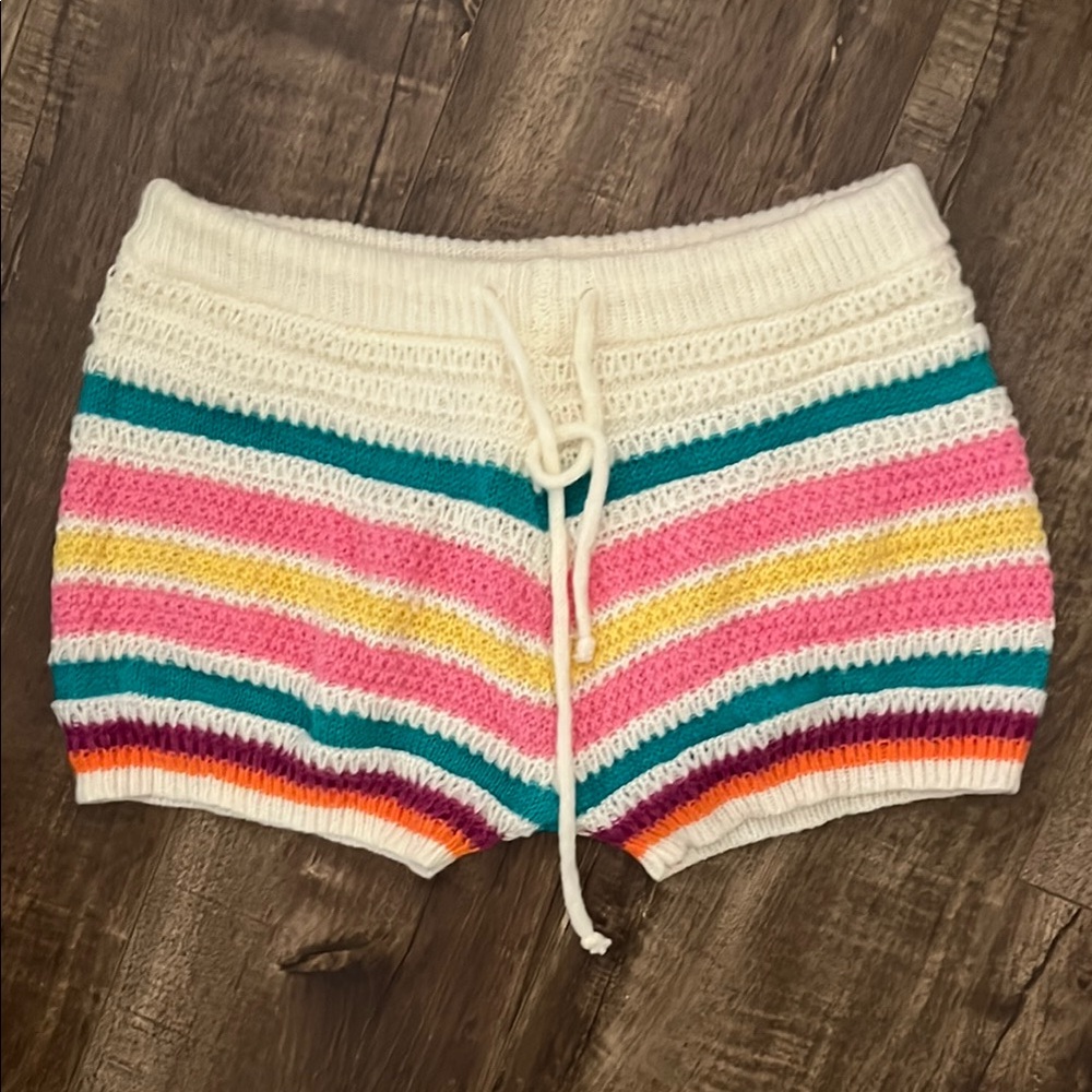 Colorful Striped Knit Women's Shorts